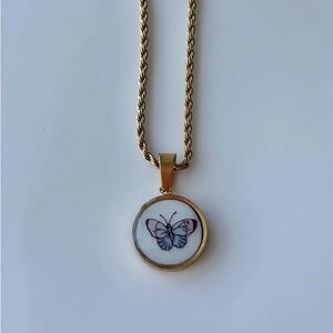 Butterfly Broken China Necklace | Handmade Jewelry